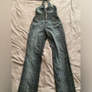 Stylish Halter Denim Jumpsuit